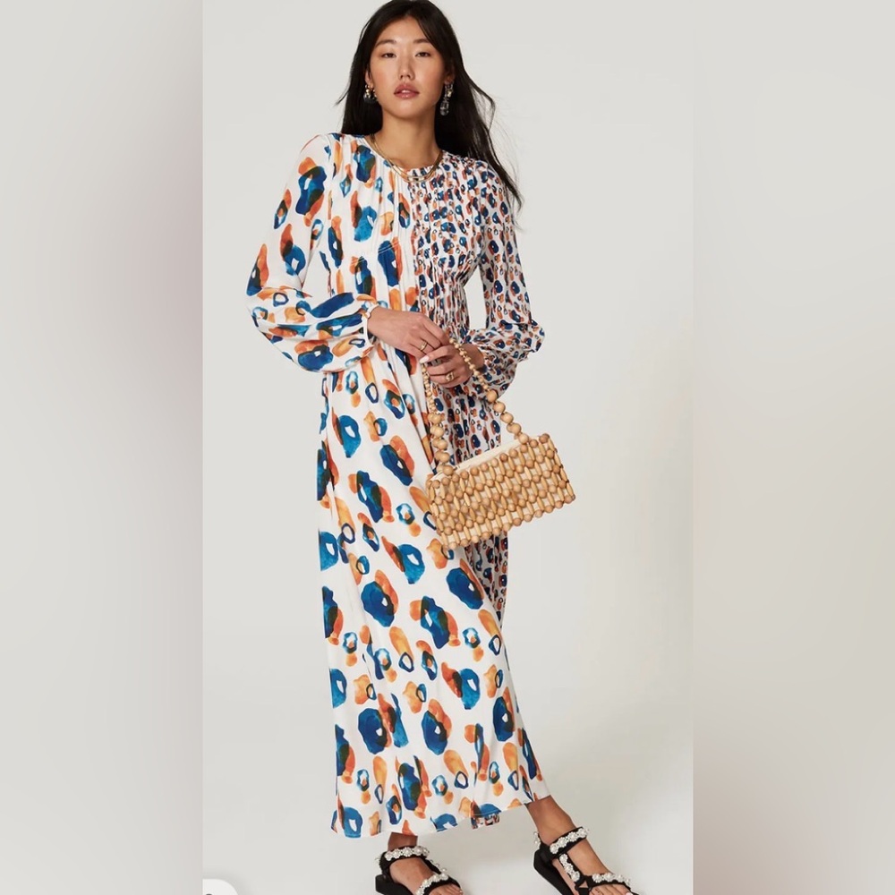 Jason Wu Blue and Orange Patterned Long Sleeve Dress